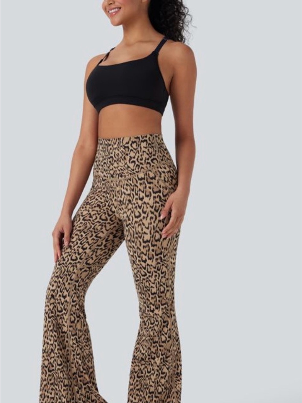 HALARA Leopard Print Flare Pants - Tan/Black